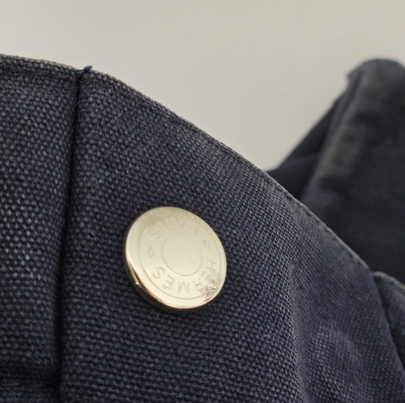 Hermès Fourre Tout GM Canvas and Nylon Tote Bag in Navy and Green Stripe - Picture 14 of 15